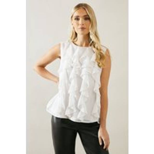 Womens Petite Ruffle Detail Sleeveless Blouse - Ivory - 12