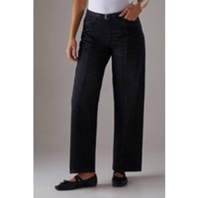 Womens Denim Low Rise Seam Detail Belted Wide Leg Jean - washed black - Washed Black - 8