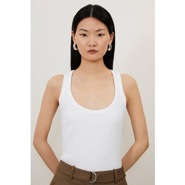 Compact Jersey Rib Racer Crop Top - White