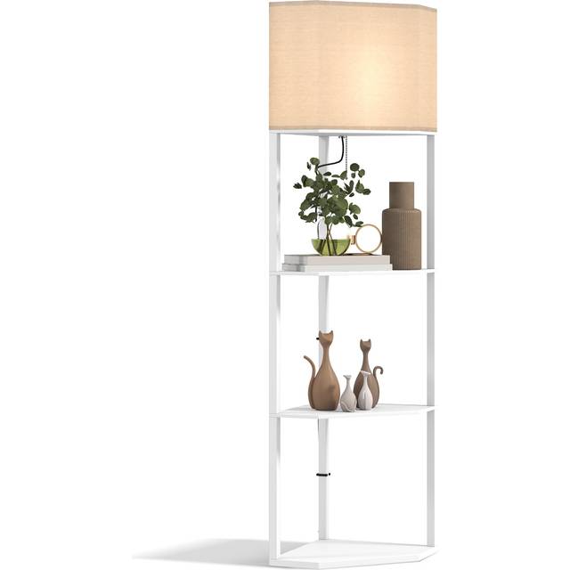 HOMCOM Corner Modern Floor Lamp with Shelves for Living Room, Bedroom, White