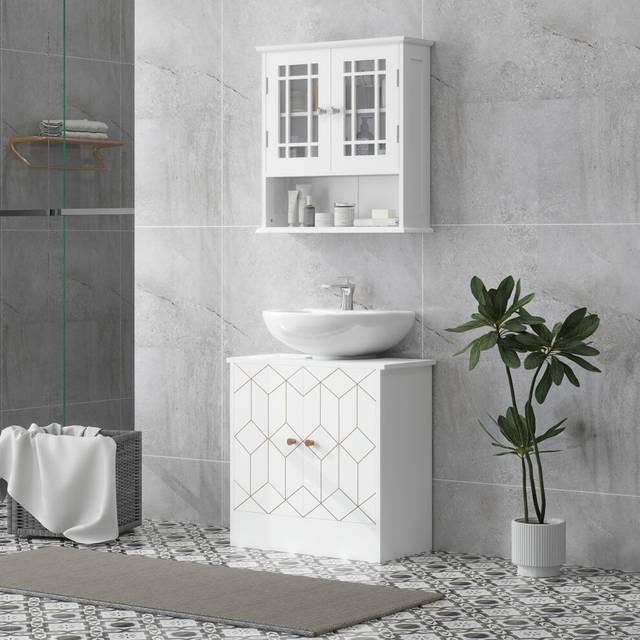 HOMCOM Bathroom Under Sink Cabinet for Basin with or without Pedestal White
