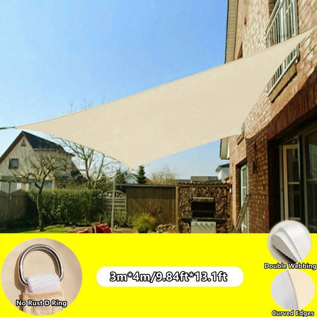TEMU Beige Waterproof Sun Shade Sail Rectangle Shade Canopy Cover For Backyard Patio Deck Balcony Pergola Garden, Multiple Sizes , 4 Nylon Ropes