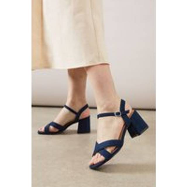 Womens Wide Fit Samiyas Cross Strap Low Block Heeled Sandals - Navy - 4