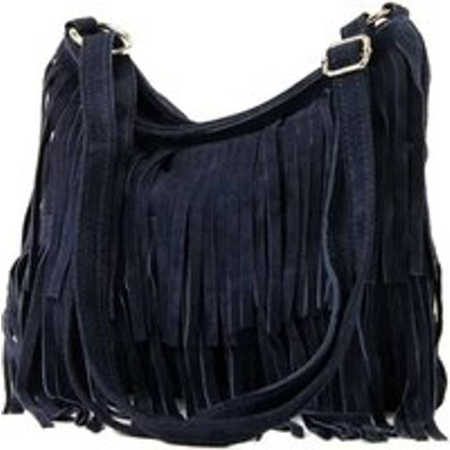 Boho Style Italian Fringed Suede Crossbody Bag - Navy - One Size