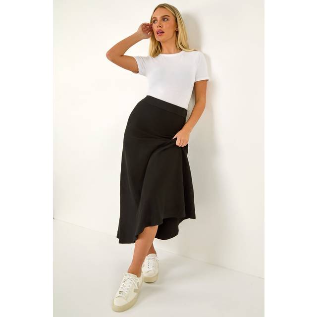 Stretch Knitted Midi Skirt - Black - 18