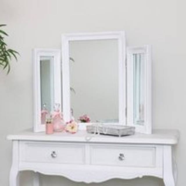 Ornate White Vintage Triple Dressing Table Mirror 55cm x 74cm Material: Mirrors