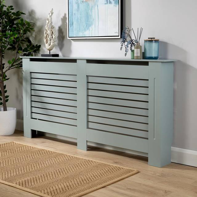 (Large, Grey) Extending Adjustable Radiator Cover Slatted Grill
