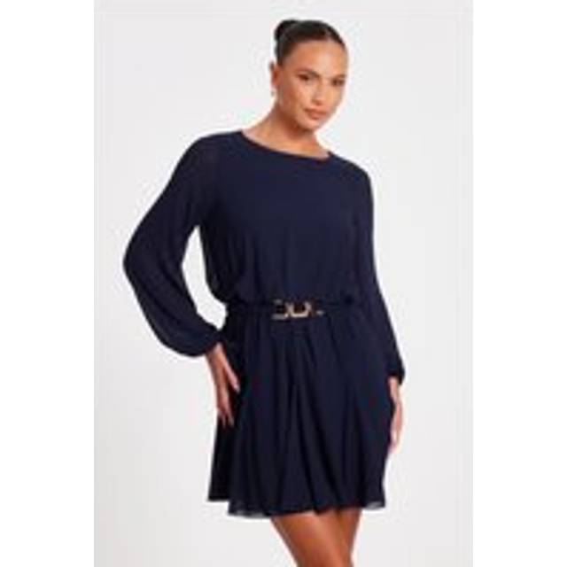 QUIZ Navy Chiffon Long Sleeve Skater Dress - 18