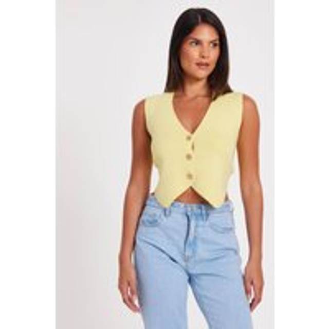 Womens Yellow Knitted Button Front Waistcoat - S