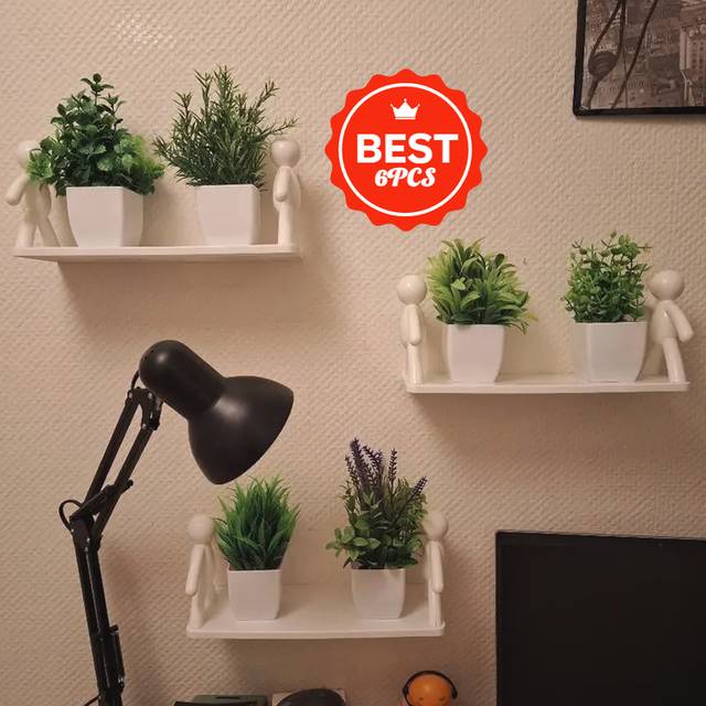 TEMU 6pcs Small Artificial White Flowerpot Green Plant, Simulation Plant Home Decoration Indoor, Plastic Lavender Plant Office Bathroom Bedroom Green Decoration Mini Green Plant Pot