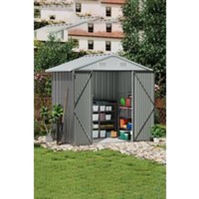 6×8 ft Outdoor Metal Storage Shed with Lockable Door - Grey - One Size