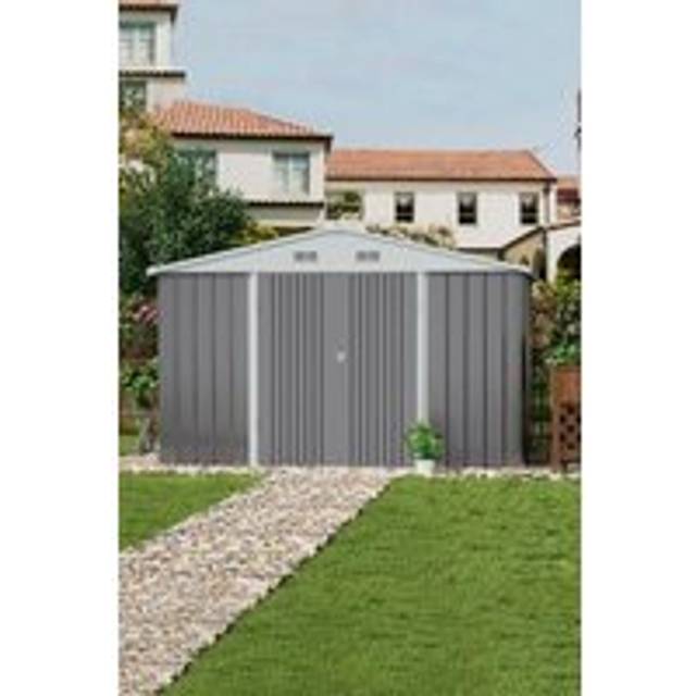 10×8 ft Outdoor Metal Storage Shed with Lockable Door - Grey - One Size