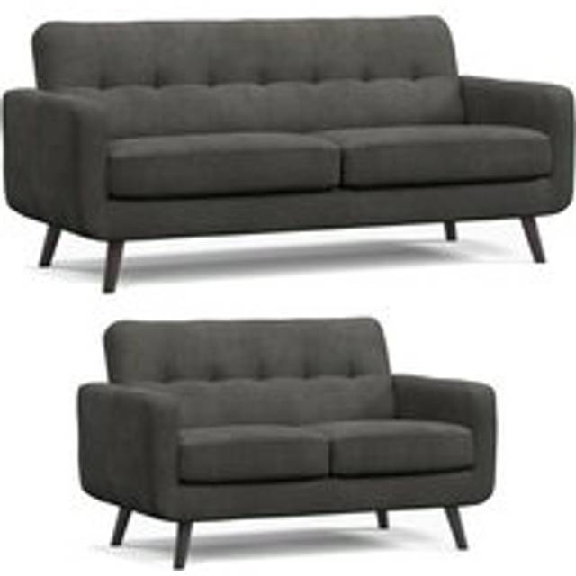 Kendal Fixed Back Graphite Boxed Arm Sofa Suite 3 + 2 Sofas - Grey - One Size