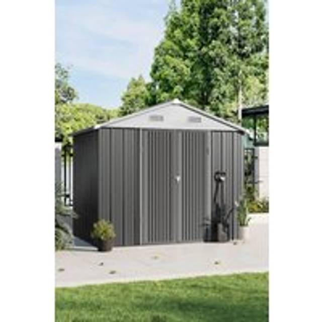 6×8 ft Lockable Outdoor Metal Storage Shed with Door - Grey - One Size