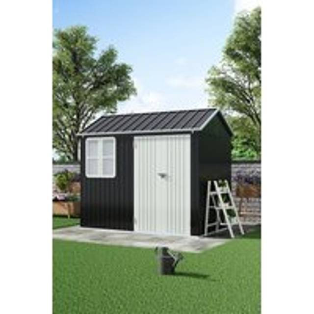 8.3 x 5.4ft Metal Apex Roof Outdoor Garden Storage Tool Shed - Charcoal - One Size