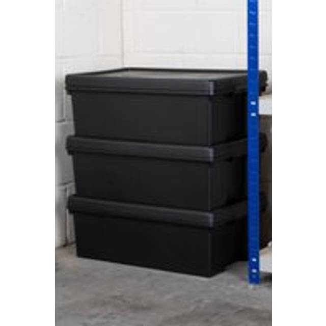 Wham Bam 3 x 36L Stackable Recycled Plastic Storage Box & Lid - Black - One Size