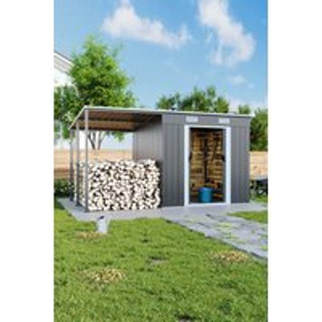 Outdoor Metal Storage Shed with Lean-to - Dark Grey - One Size