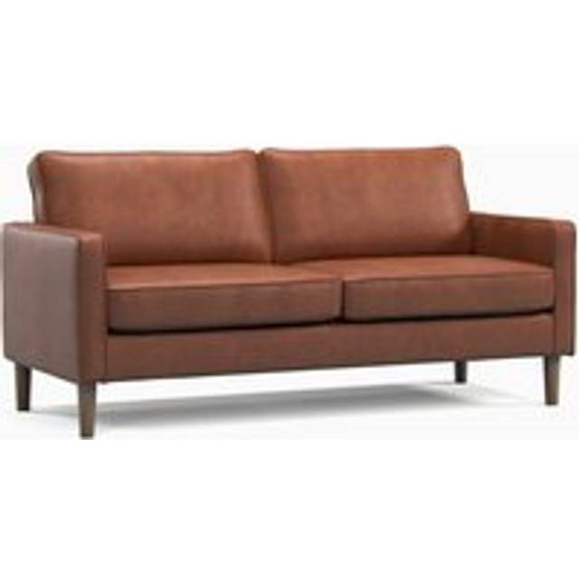 Bexhill Brown Faux Leather Boxed Arm 3 Seater Sofa - Tan - One Size