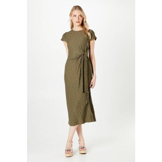 Principles Womens Textured Jersey Tie Waist Midi Dress - Olive Viscose - Size 18 UK