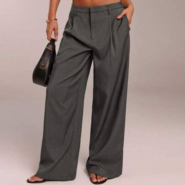 SHEIN Women&#39;s Dark Grey Woven Fabric Casual Long Pants With Zipper Detail