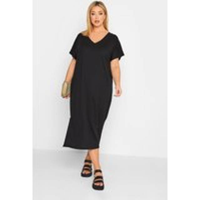 Yours Curve Black Side Split Midaxi Tshirt Dress, Women's Curve & Plus Size, Yours - 18