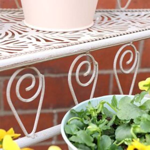 Textured Stone Effect Metal Three Tier Plant Stand / Plant Theatre - 65cm x 56cm Material: Garden