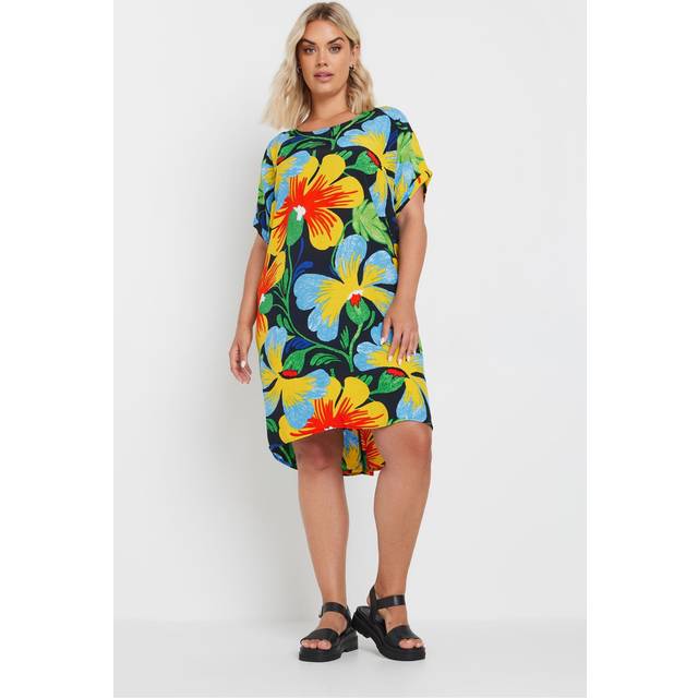 Yours Curve Yellow & Blue Floral Print Tunic Dress, Women's Curve & Plus Size, Yours - 14
