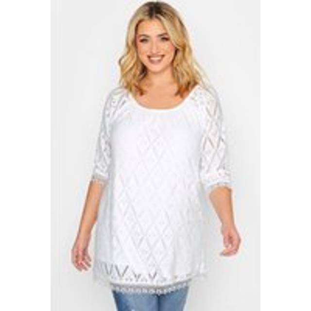 Yours Curve White Pointelle Lace Trim Top, Women's Curve & Plus Size, Yours - 16