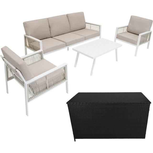 (White) 4 Piece Aluminium Furniture Set With Rattan Storage Box