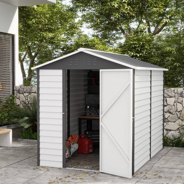 TEMU 9 X 6ft Metal Garden Shed, Galvanised Outdoor Storage Shed With Window, Lockable Door, Tool Storage Shed For Yard, Patio, Lawn (not For Permanent Purposes, Removable)