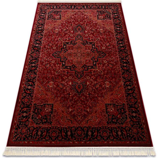 Luca 2958 – Elegant rug with fringes in burgundy & black – Classic Lucaal rug with ornamental & frame pattern - Red (Rectangle 180 x 270 cm)