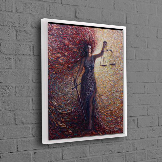 Large Abstract Goddess of Justice and Scales of Justice Canvas Print Perfect as a Unique Gift for Her - Framed Print without Mat (50cm H x 70cm W)