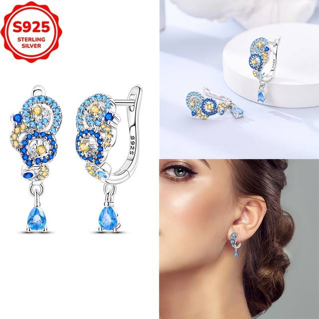 TEMU Van Gogh Starry Sky Earring Clasp 2.89g Pair Of 925 Silver Suitable For Birthday Party Wedding Jewelry Gift
