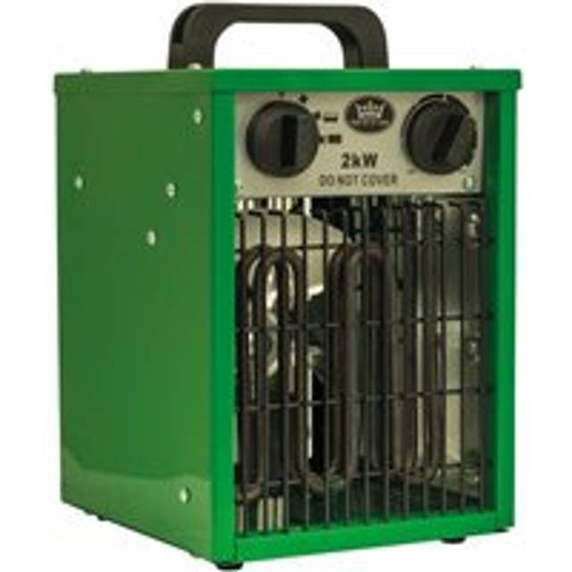 2kW Electric Industrial Fan Space Heater with 2 Fan Speeds, Carry Handle, Thermostat & Tip Over Safety Cut Out - H30 x W20 x D21cm - Green - One Size