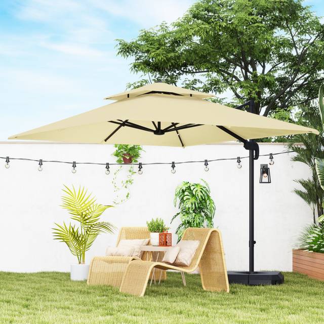 Outsunny 360 degree Cantilever Parasol Roma Umbrella w/ Base Weights, Brown, Brown