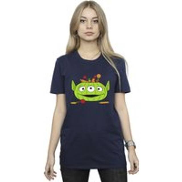 Alien Pumpkin Basket Cotton Boyfriend Halloween T-Shirt - Navy - 5XL