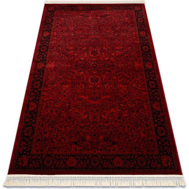 Luca 5125 – Elegant rug with fringes in burgundy & black – Classic Lucaal rug with ornamental & frame pattern - Red (Rectangle 180 x 270 cm)