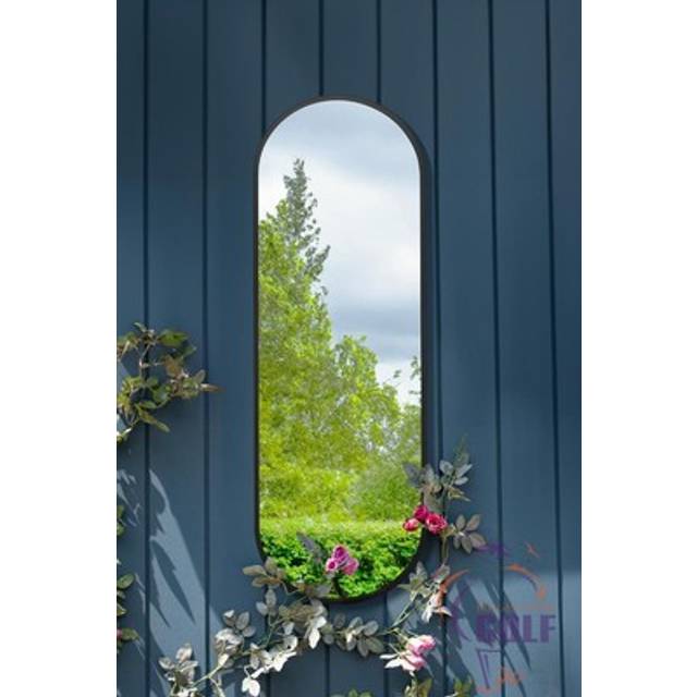 Black Metal Framed Double Arched Garden Wall Mirror (180 X 60CM) - 1 Pack