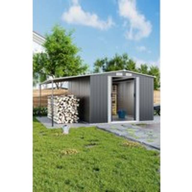 Metal Outdoor Garden Storage Shed with Lean-to - Dark Grey - One Size