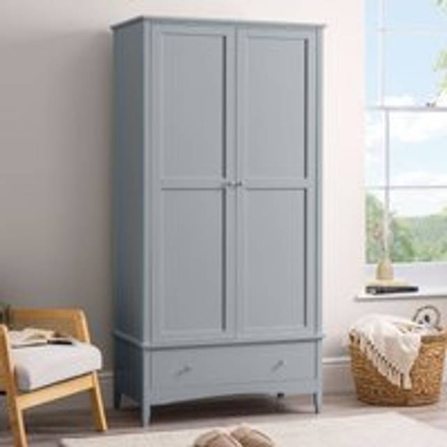 Grey Double Wardrobe with Drawer 2 Door Bedroom Storage Furniture Cupboard - One Size