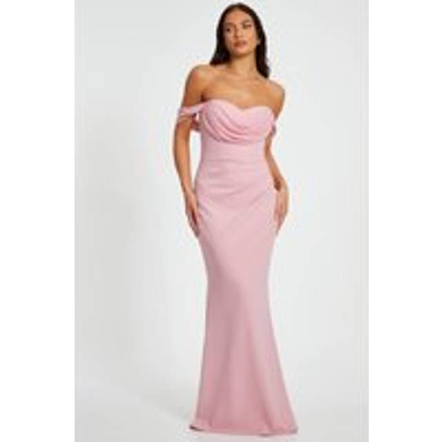 Pale Pink Chiffon Bardot Maxi Dress - 20