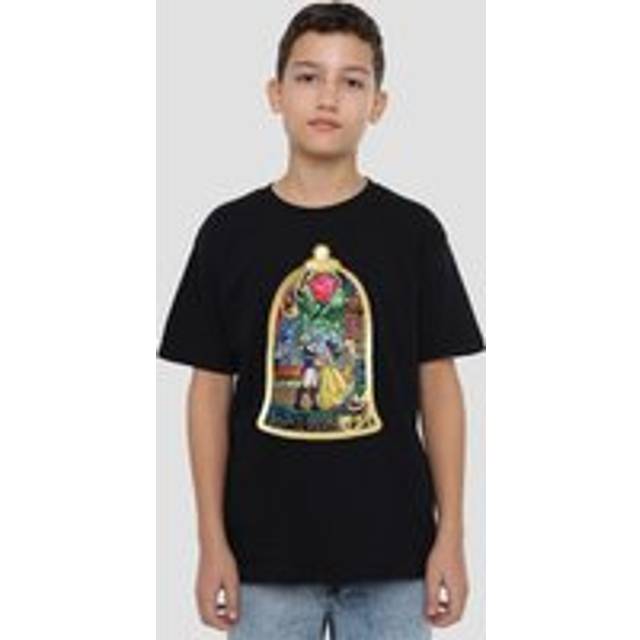 Beauty And The Beast Stained Glass Kids T-Shirt Black - 9-10 Years