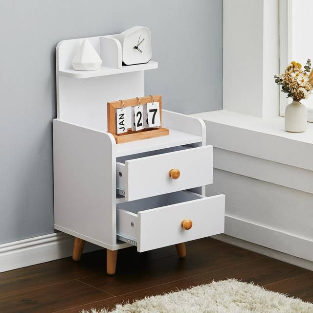 36.5cm W MDFWood, Metal Bedside Table - White (69cm H X 36.5cm W X 30cm D)