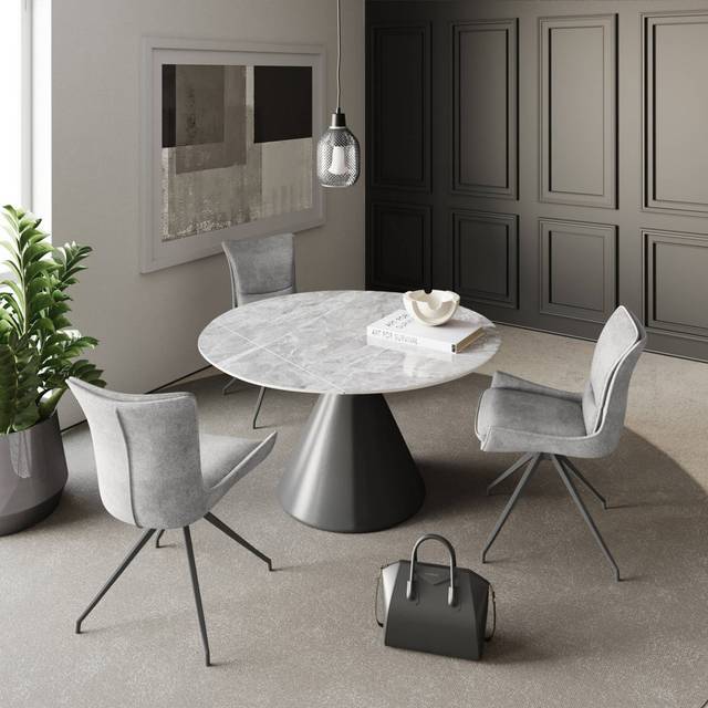 Avaeyah Grey Gloss Ceramic Extending Dining Table Set (4)