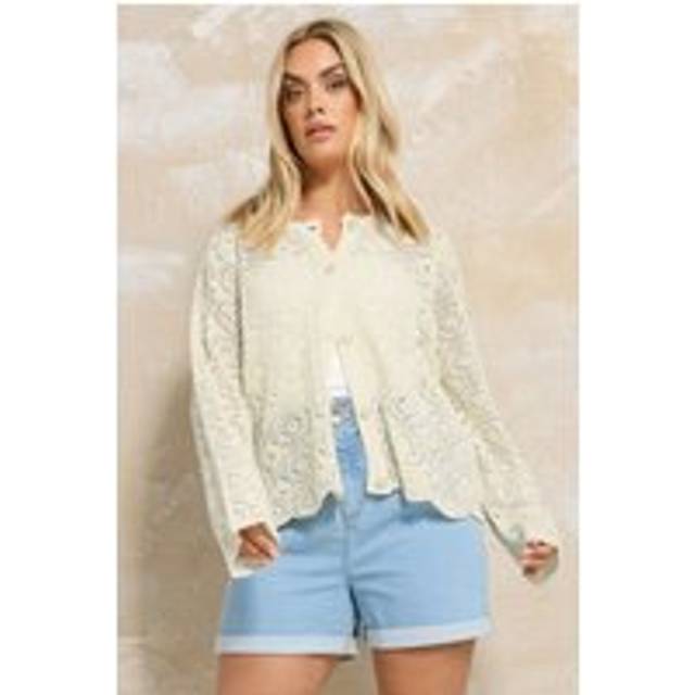 Yours Curve Cream Scalloped Crochet Cardigan, Women's Curve & Plus Size, Yours - 18-20