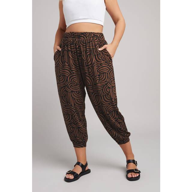 Yours Curve Brown Abstract Print Cropped Harem Joggers, Women's Curve & Plus Size, Yours - 26-28