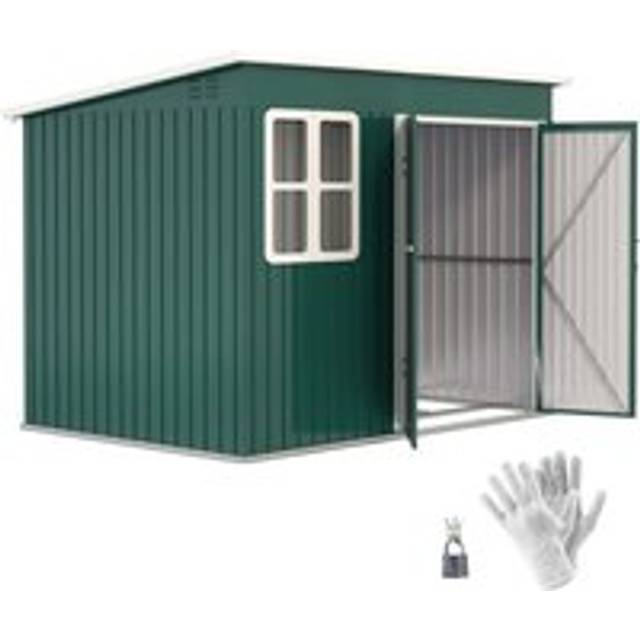 Outsunny 8.5 x 6ft Galvanised Steel Garden Shed with Foundation Kit, Green, Green
