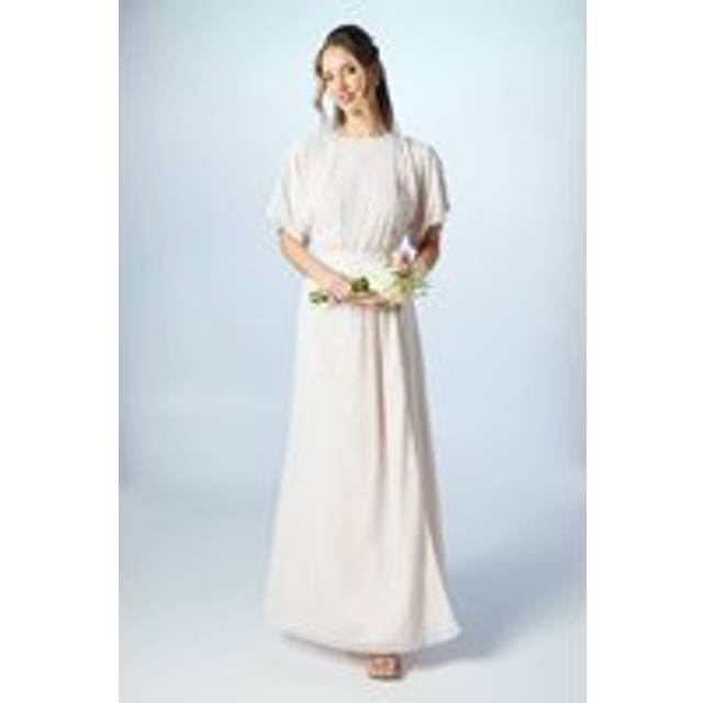 Pearl Embellished Batwing Bridesmaids Dress - Pink - 12