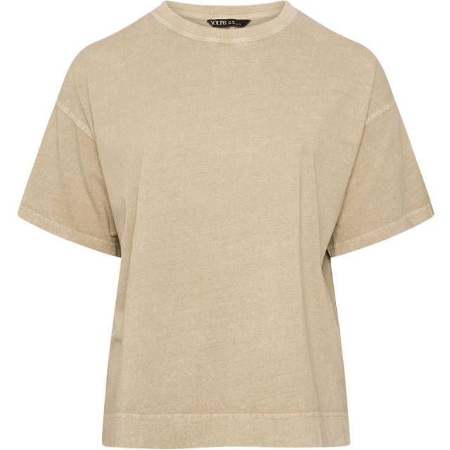Yours Curve Natural Brown Acid Wash Heavyweight Boxy Tshirt, Women's Curve & Plus Size, Yours - 20