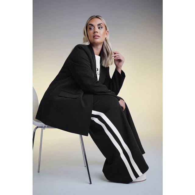 Yours Curve Black Side Stripe Wide Leg Joggers, Women's Curve & Plus Size, Yours - 14